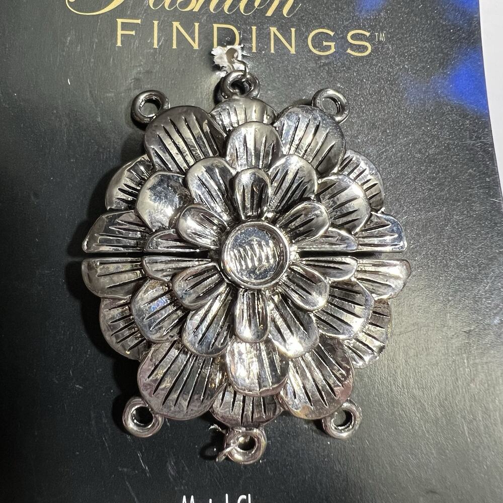 Blue Moon Beads Fashion Findings Flower Multi Strand Clasp Silver Tone Metal NIP